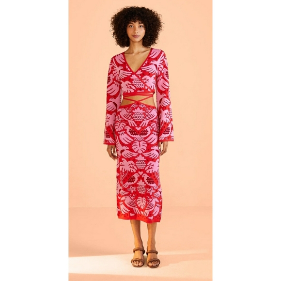 Farm Rio Red Jungle Scarf Knit Skirt - Picture 2 of 8